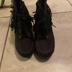 Pair of black suede ankle boots